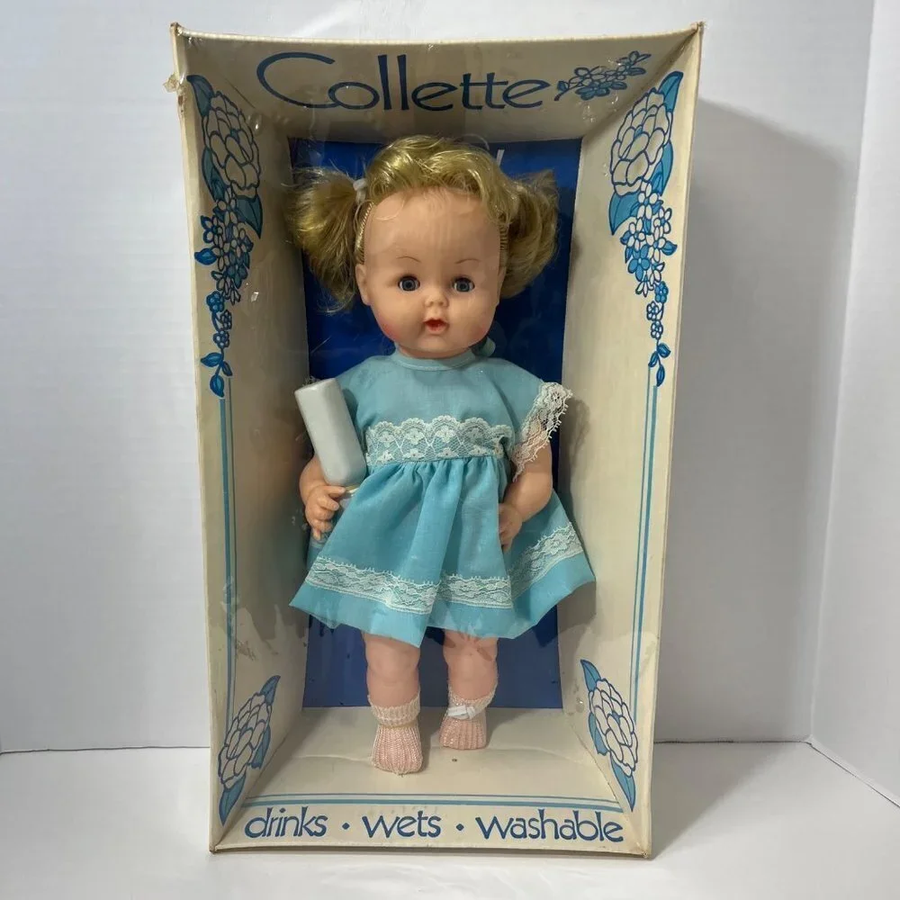 1970's Collette Toy Novelty Co baby doll blue dress NIP rare